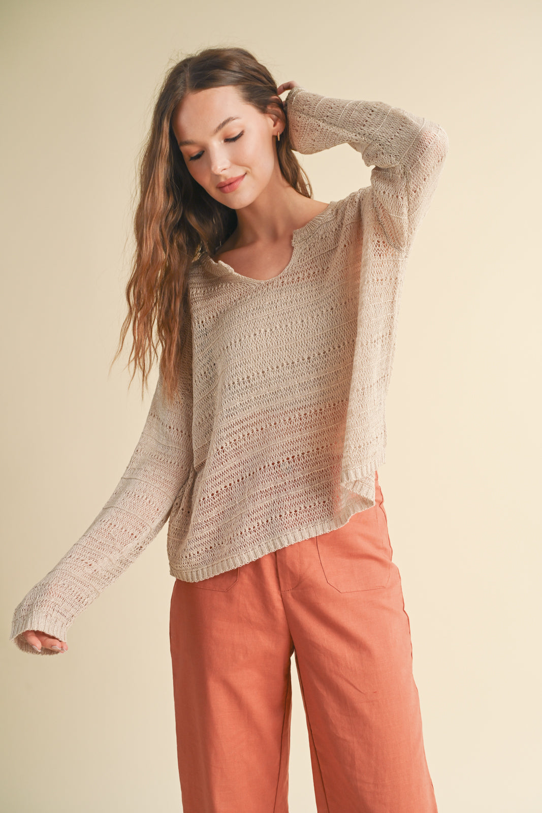 Open Knit Lightweight Taupe Sweater