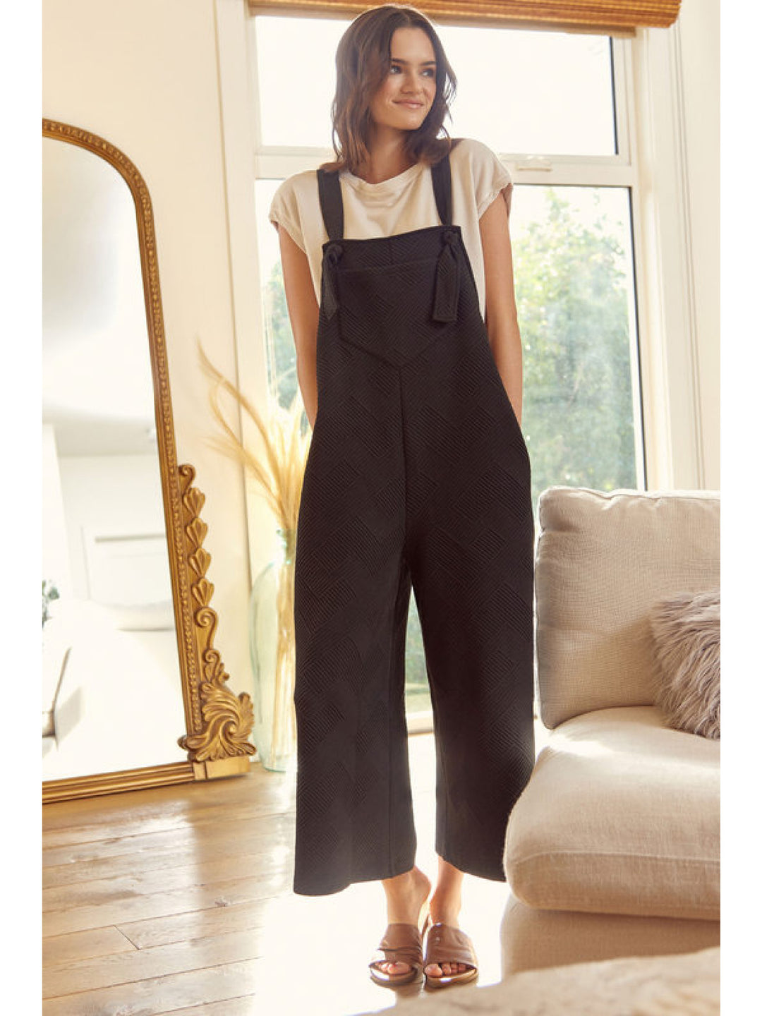 black textured overalls