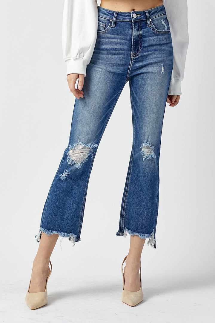 "Millie" High Rise Crop Ripped Hem Jeans