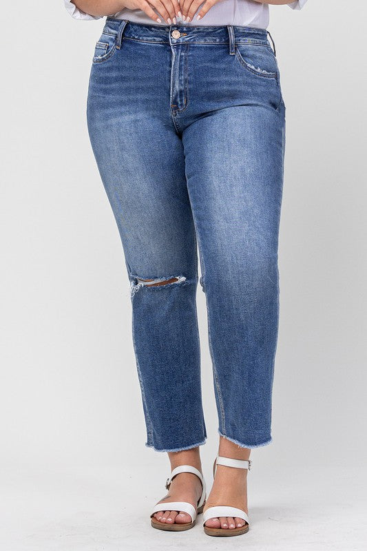 "Lindsey" Mid Rise Straight Crop Vervet Jeans