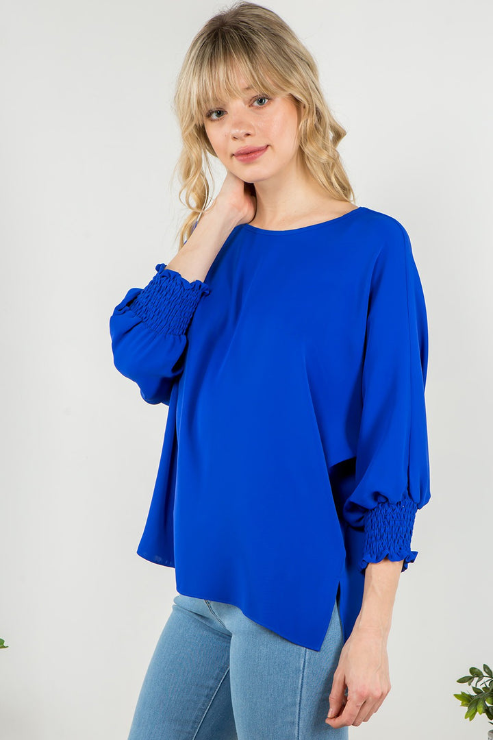 Royal Blue Smocked Sleeve Plus Top