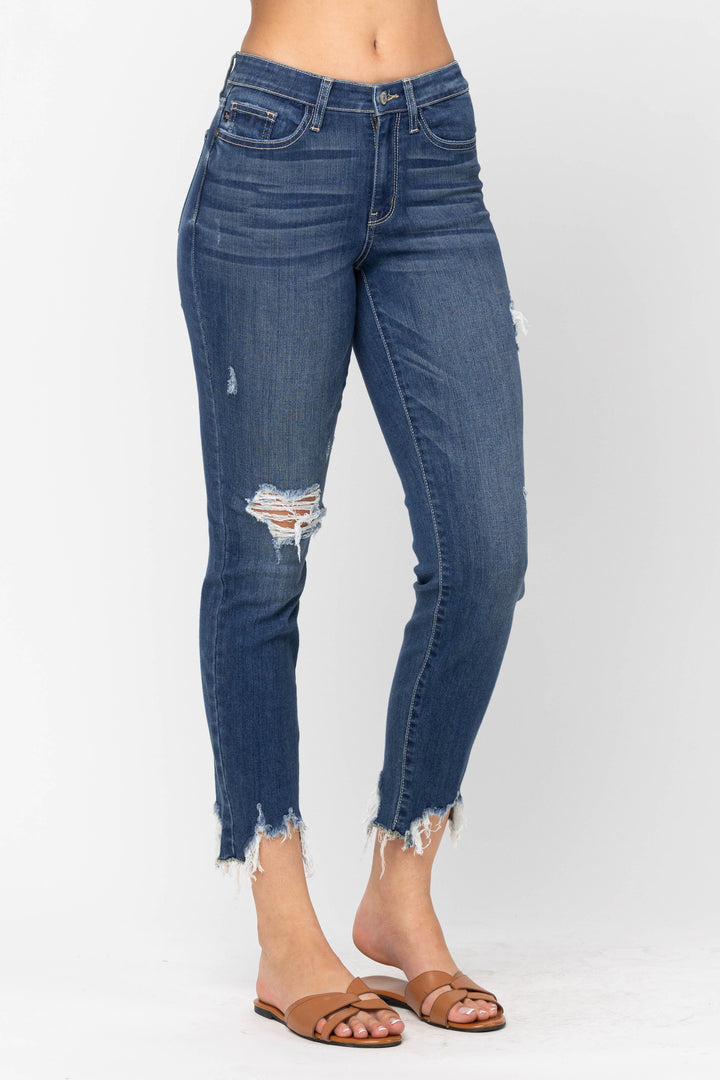 Judy Blue Mid Rise Shark Bite Jeans