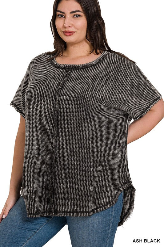 Acid Wash Waffle Weave Top