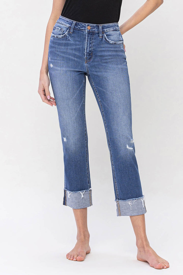 "Lucy" High Rise Straight Cuff Jeans