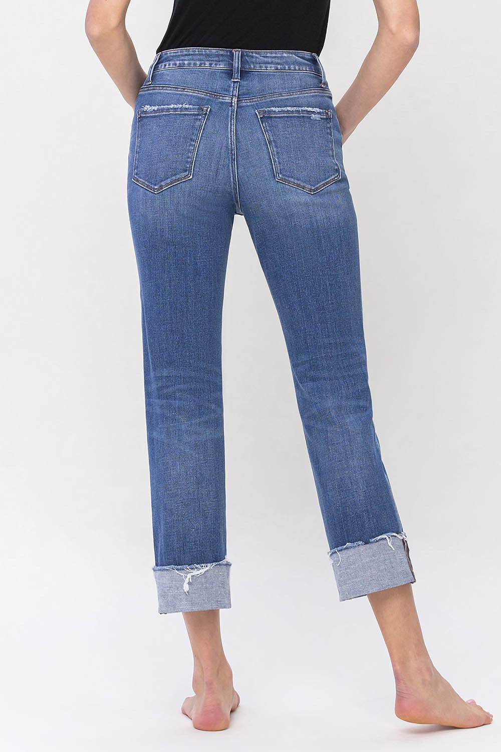 "Lucy" High Rise Straight Cuff Jeans