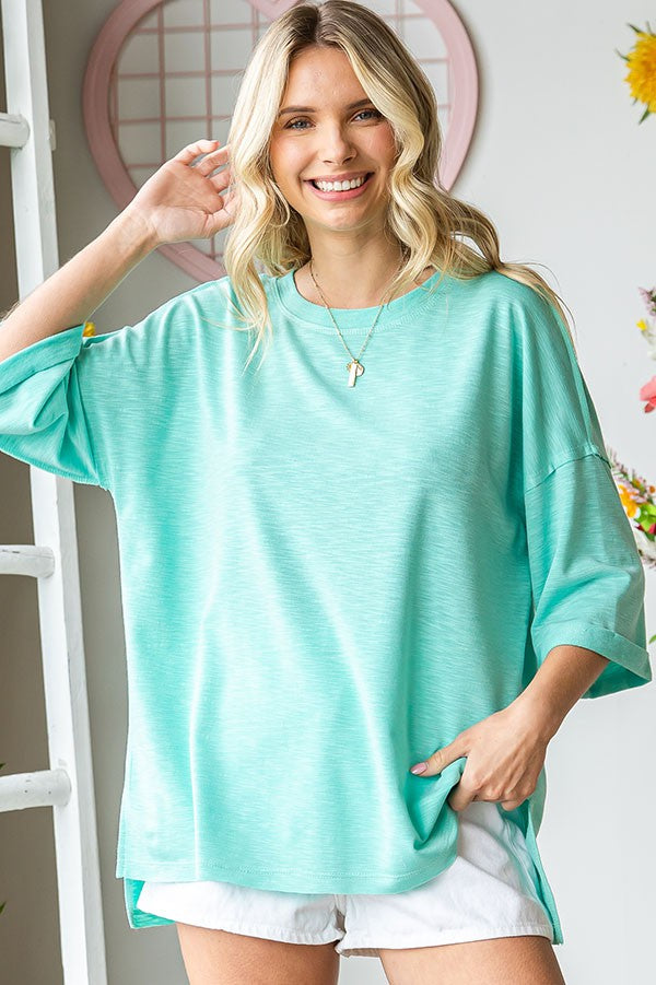 Slub Relaxed Fit Top S-3X