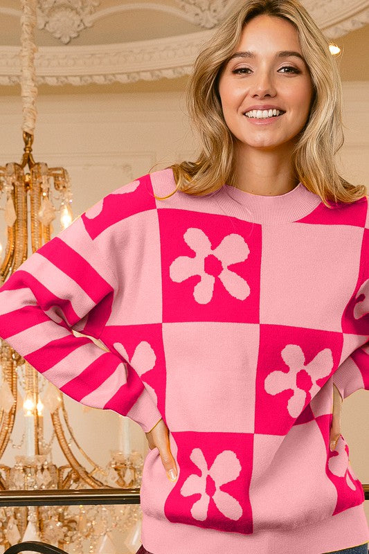 Color Block Floral Sweater
