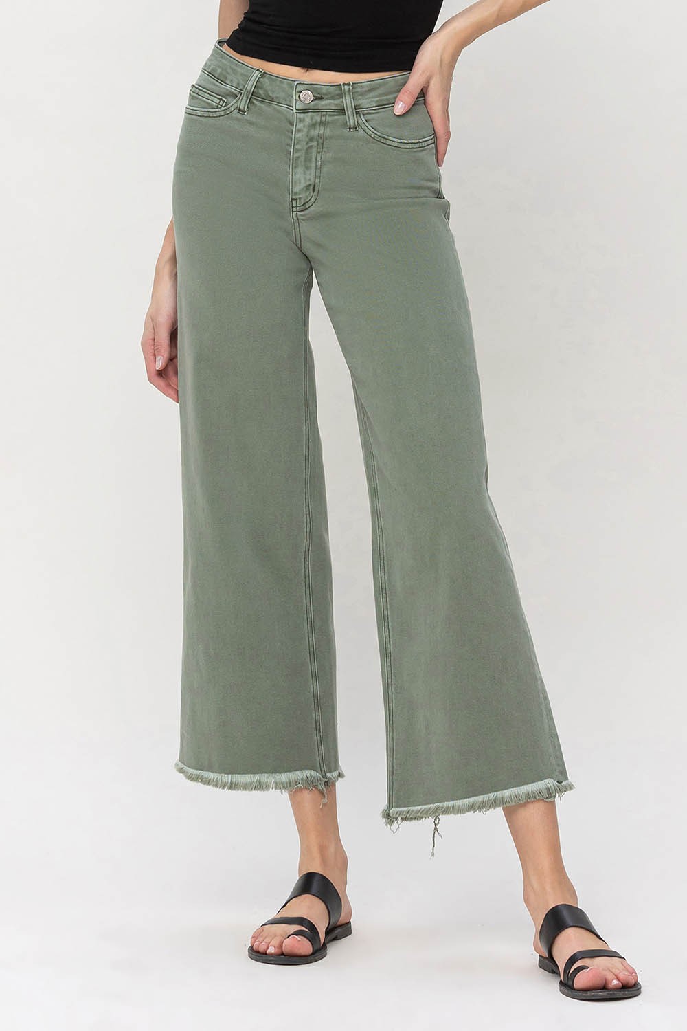 "Livi" Green Wide Leg High Rise Jeans