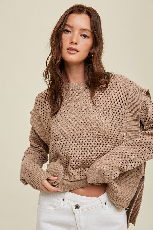 Crochet Sweater with Ruffle Detail