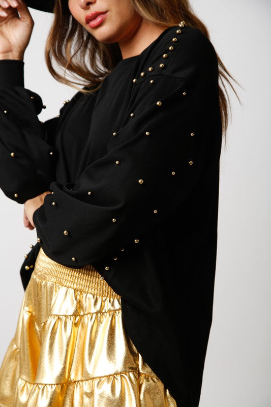 French Terry Studded Sleeve Top