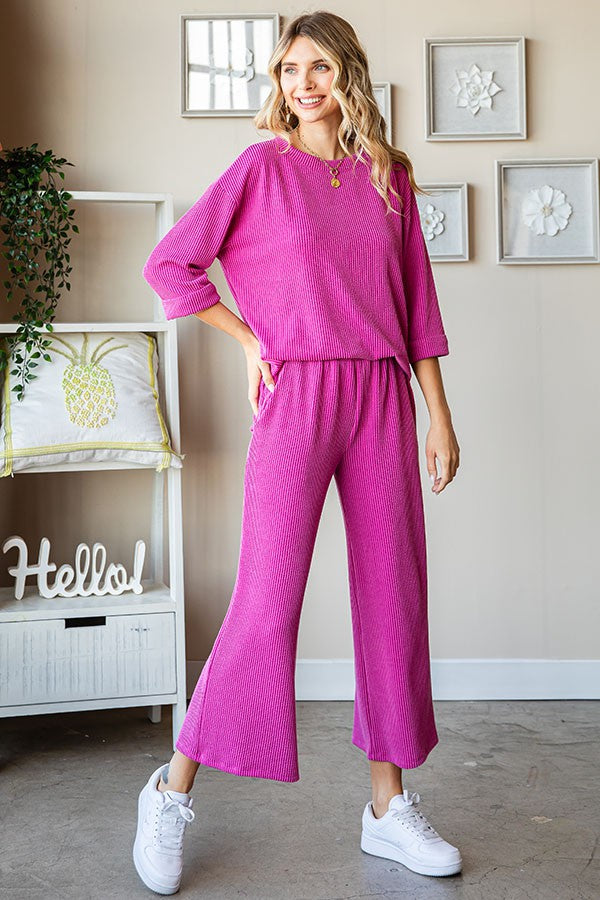 Ribbed Magenta Pant Set