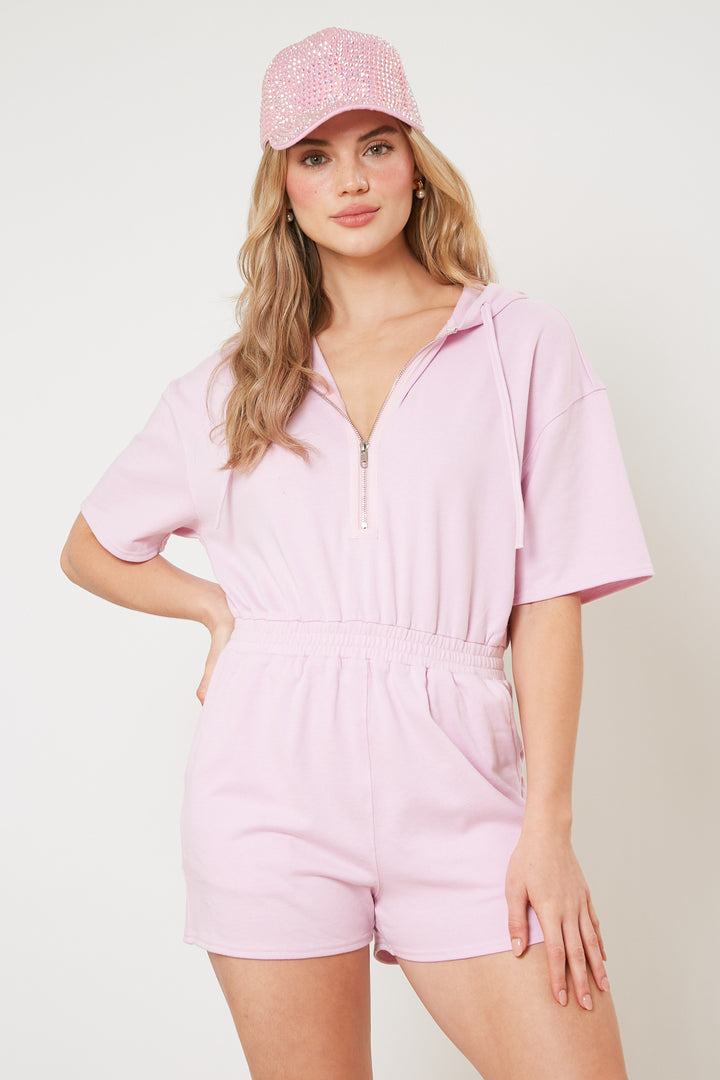 French Terry Hooded 1/2 Zip Romper
