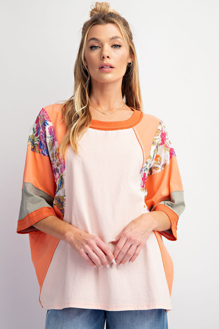 Floral Print Sleeve Boxy Top