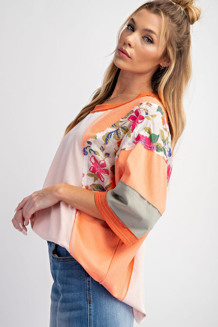 Floral Print Sleeve Boxy Top