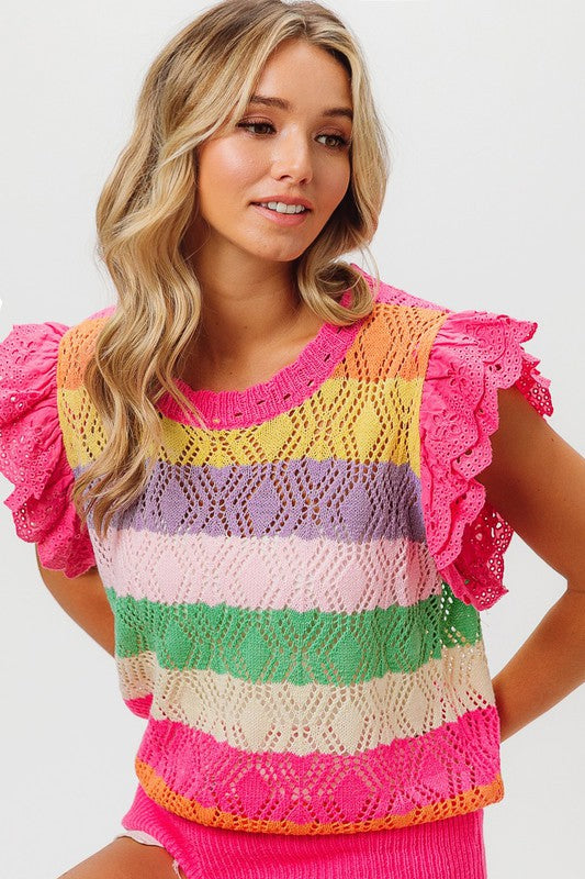 Pointelle Ruffle Strip KnitTop