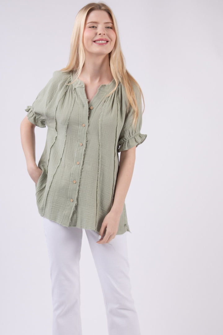 Puff Sleeve Gauze Top