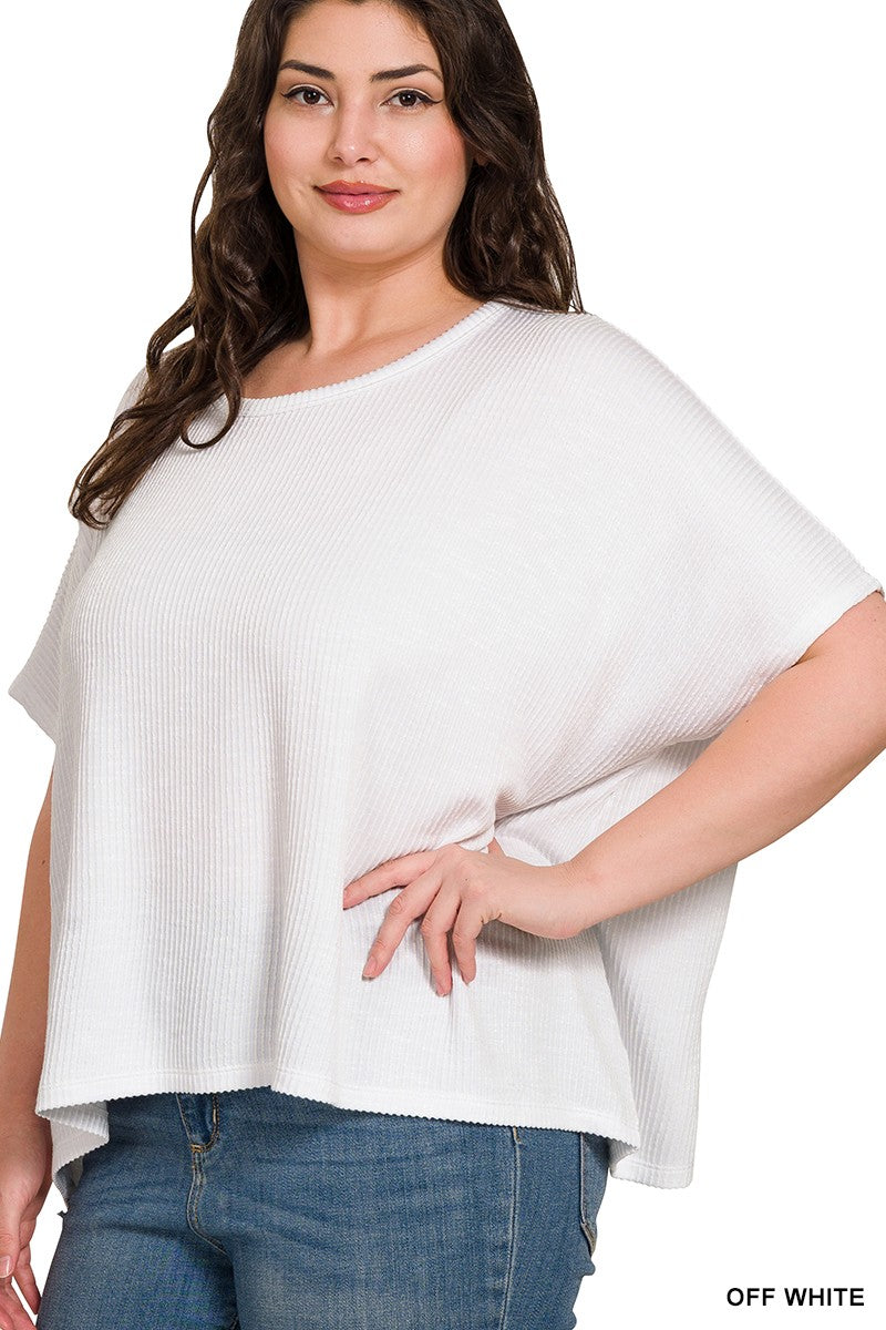 Ribbed Oversized Short Sleeve Top (S-3X)