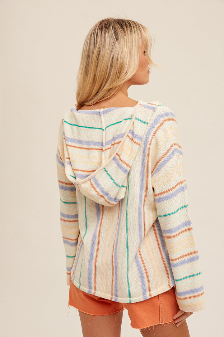 Stripe Hoodie Bell Sleeve Sweater