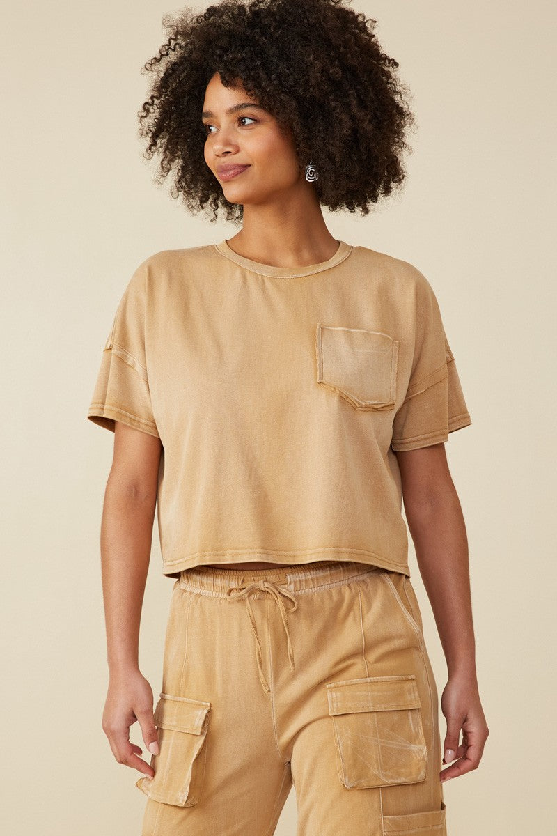 Taupe Mineral Wash Boxy Top