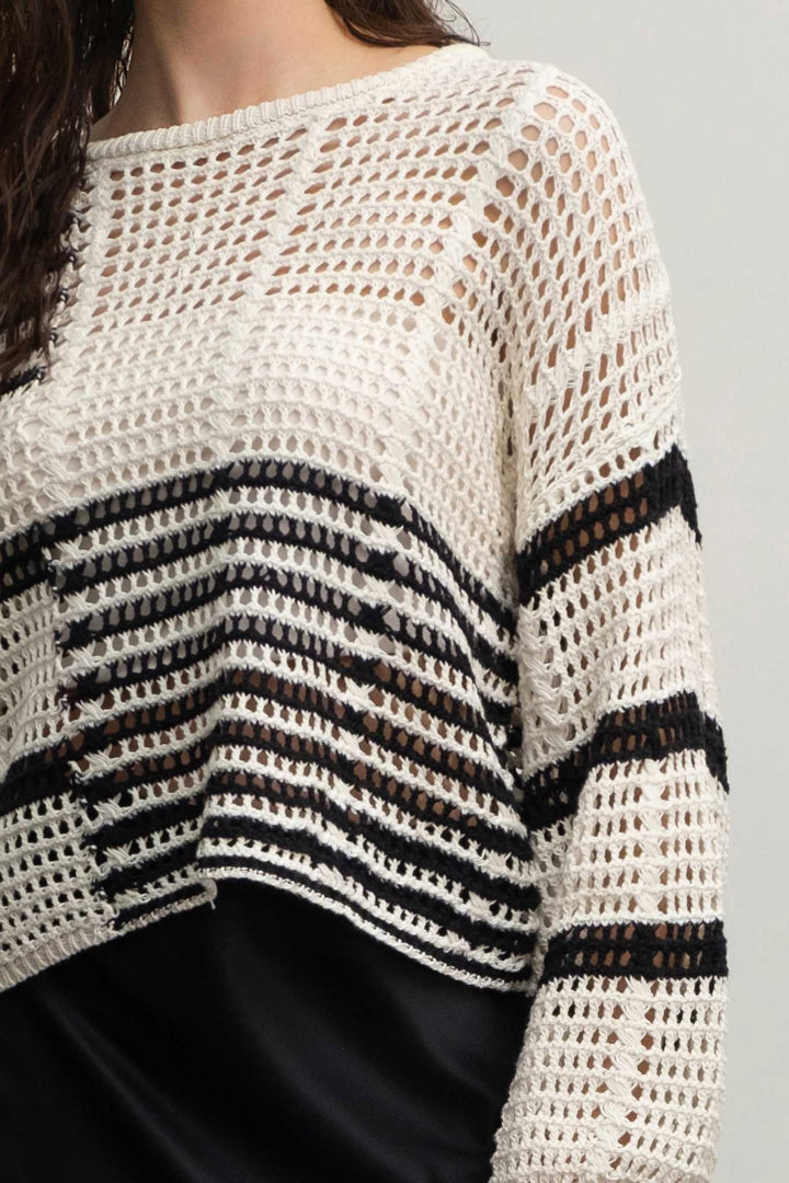 Black Stripe Crochet Sweater