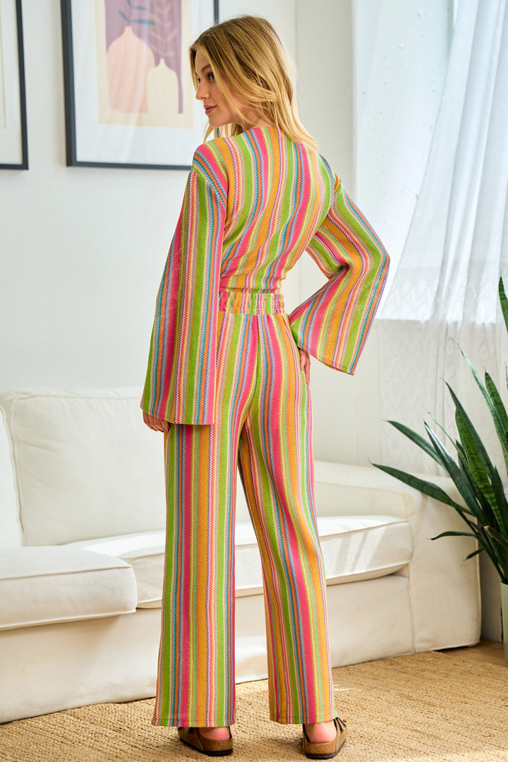 Retro Striped Knit Pant Set