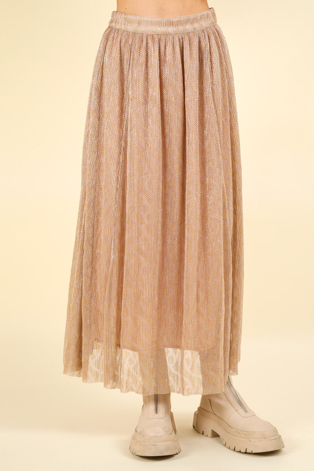 Champagne Metallic Midi Skirt