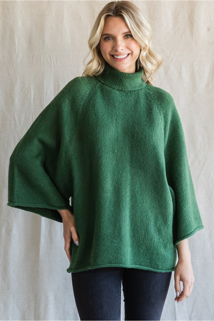 Green Turtleneck Sweater with Dolman Sleeves