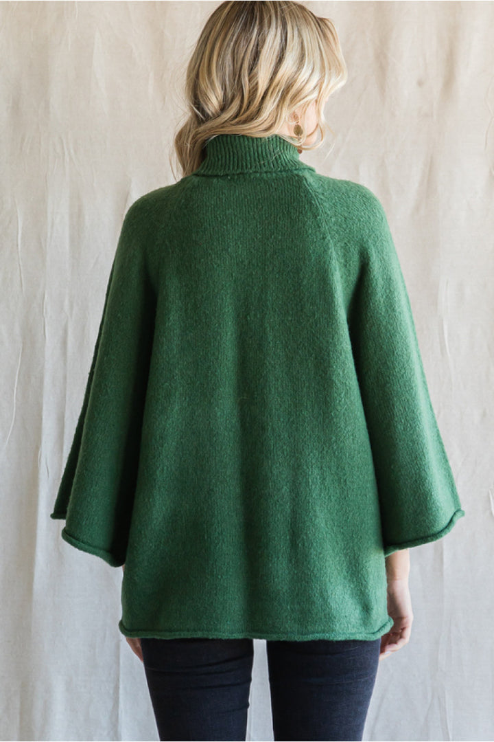 Green Turtleneck Sweater with Dolman Sleeves