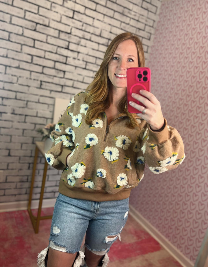 Half Zip Floral Pullover Top