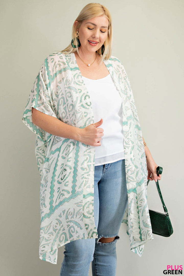 Printed Long Kimono 1X-3X