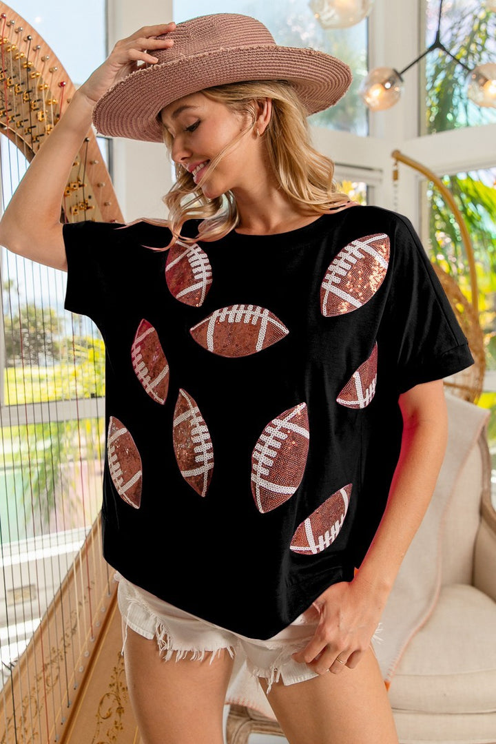 Football Sequin Half Sleeve Top