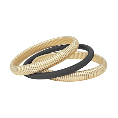 Matte Gold Ribbed Set of 3 Bracelets