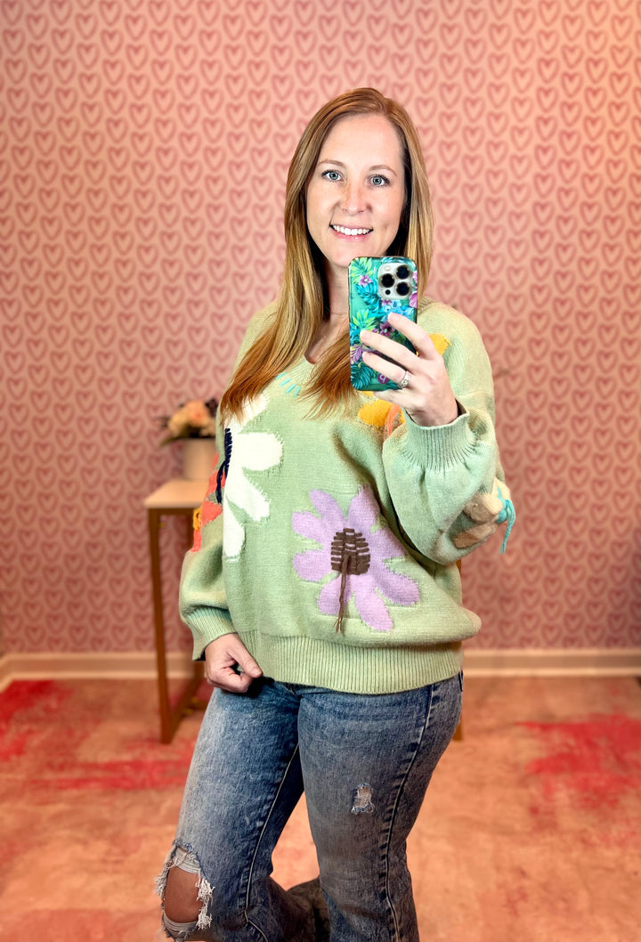 Sage Floral Print Sweater