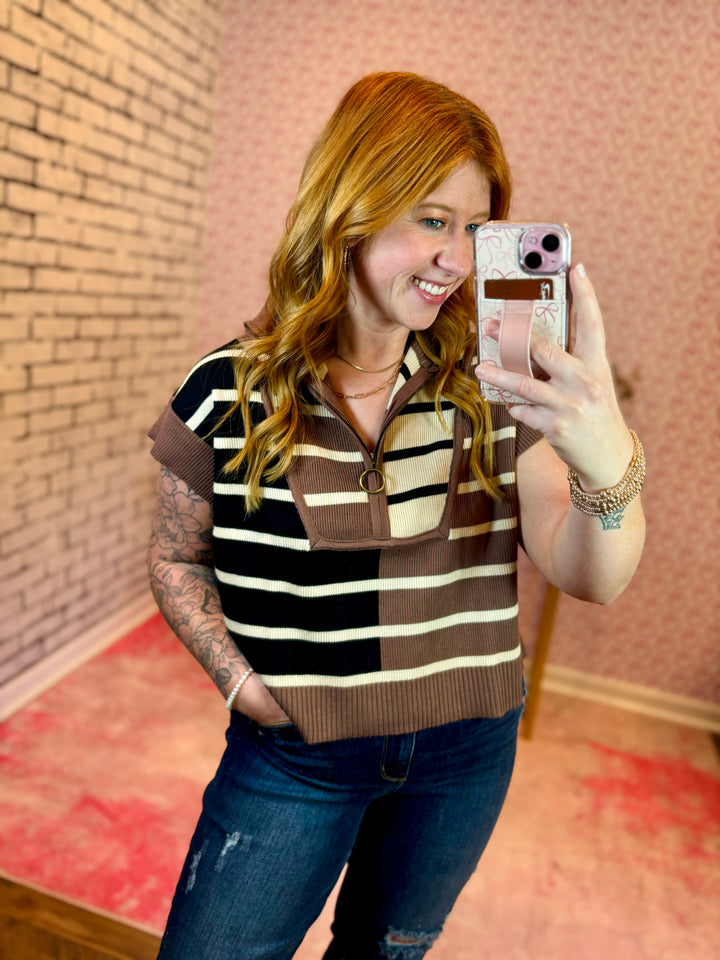 Brown Multi Stripe Sweater Top (S-2X)