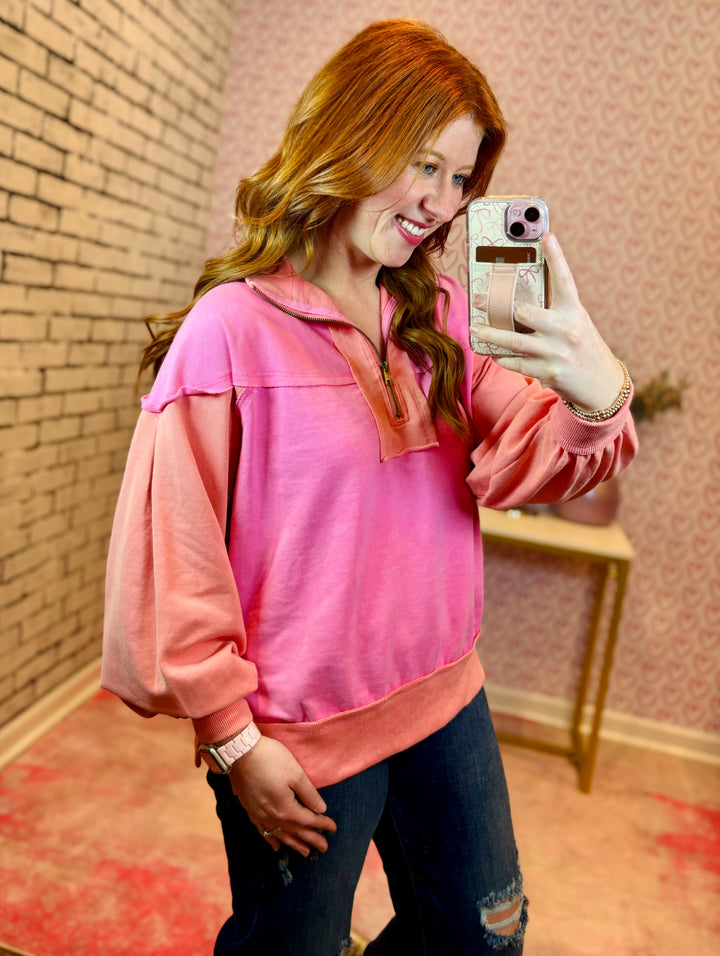 Pink Half Zip Pullover Top