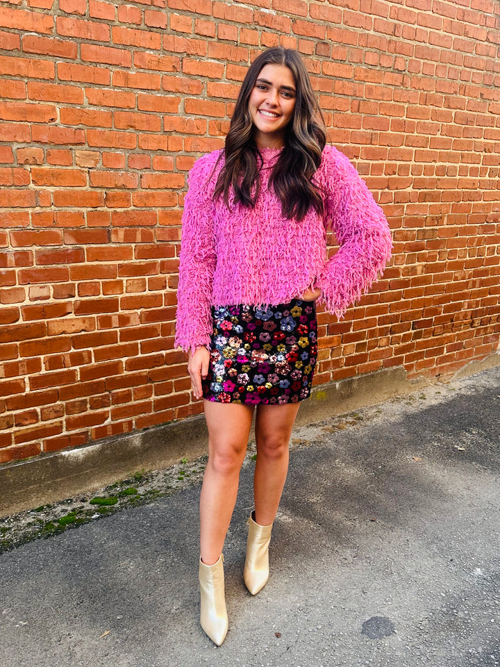 Pink Fuzzy Sweater Top with Bow