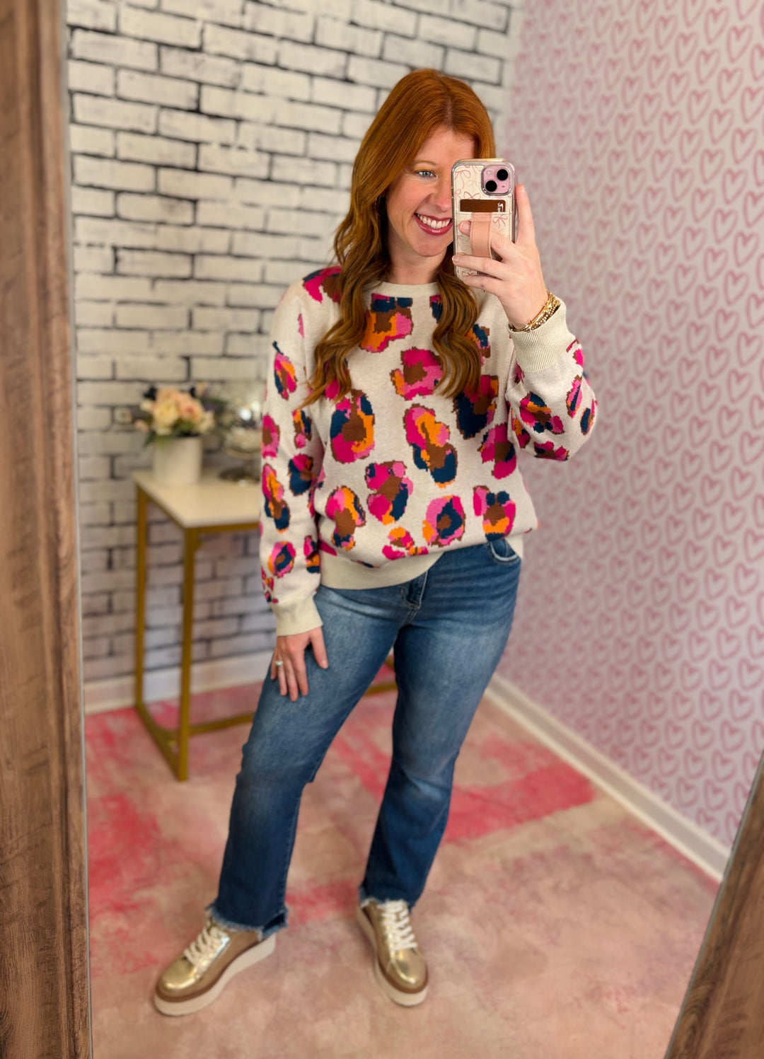 Colorful Leopard Round Neck Sweater