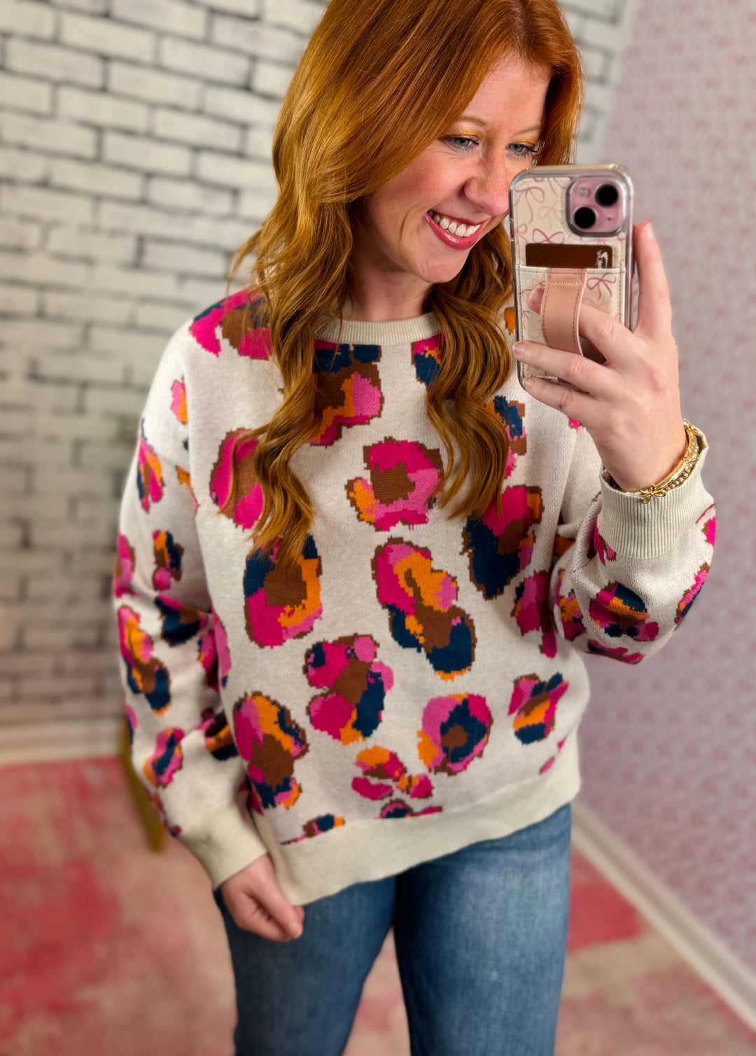 Colorful Leopard Round Neck Sweater