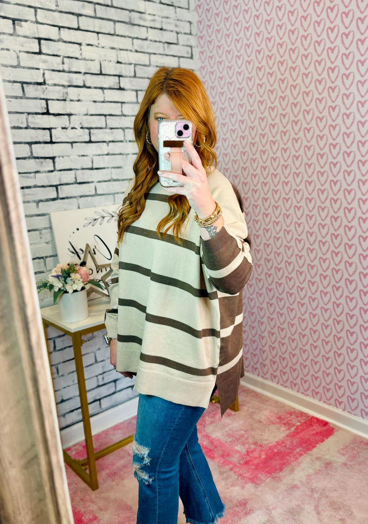 Beige/Brown Stripe Contrast Top (S-3X)