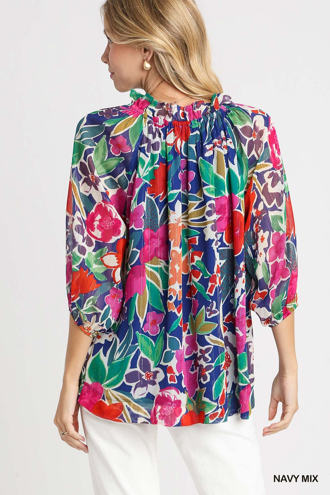 Metallic Floral Print Top S-2X