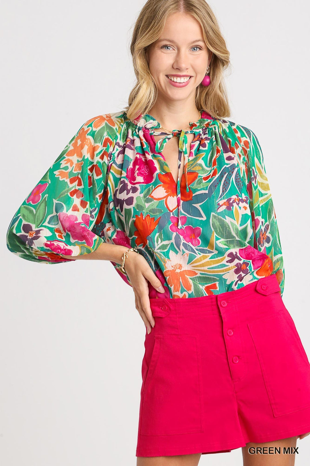 Metallic Floral Print Top S-2X