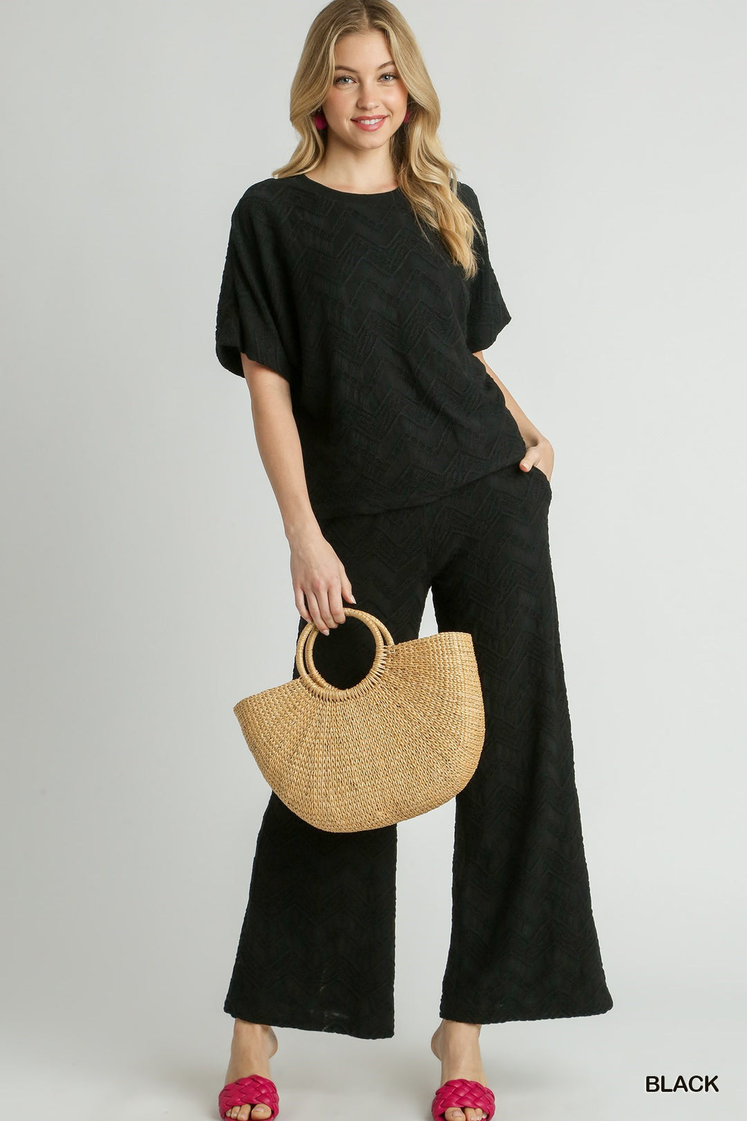 Black Textured Knit Pant Set