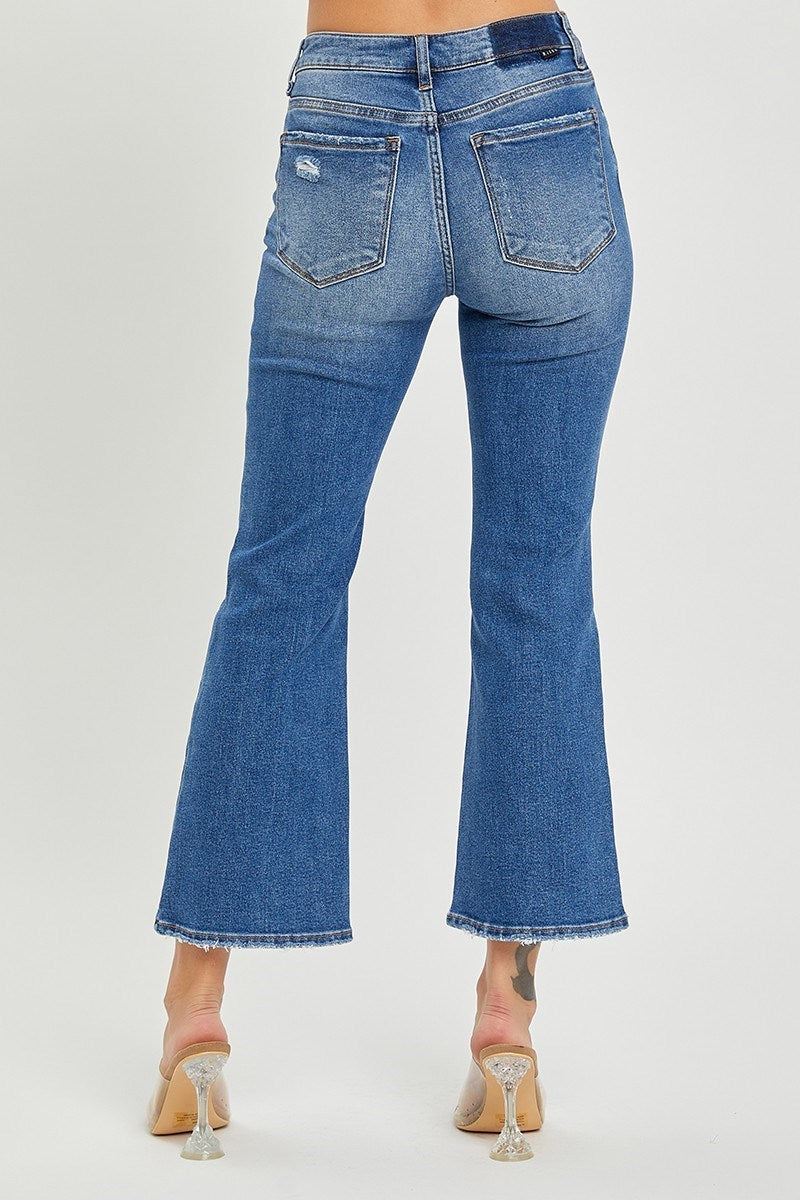 "Wendy" Mid Rise Risen Crop Flare Jeans