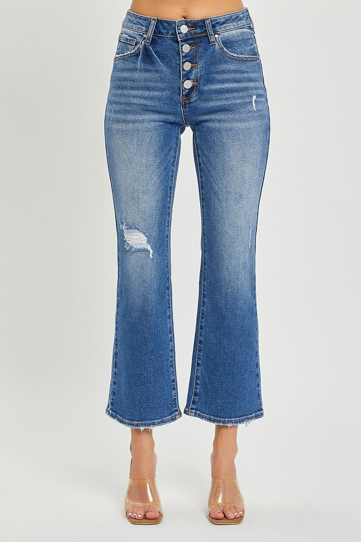 "Wendy" Mid Rise Risen Crop Flare Jeans