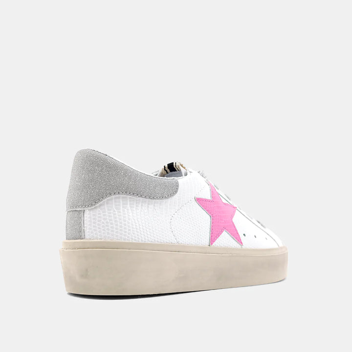 Reba Bone Lizard Pink Star Sneakers with glitter