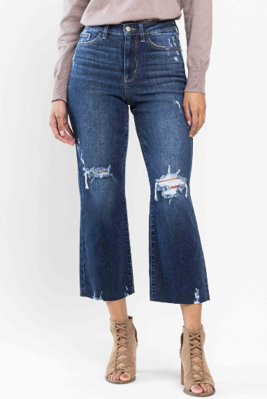 Judy Blue Crop Wide Leg Distressed Jeans