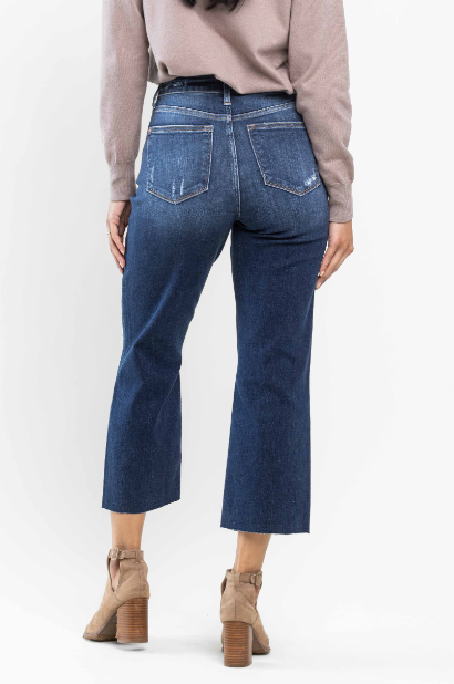 Judy Blue Crop Wide Leg Distressed Jeans