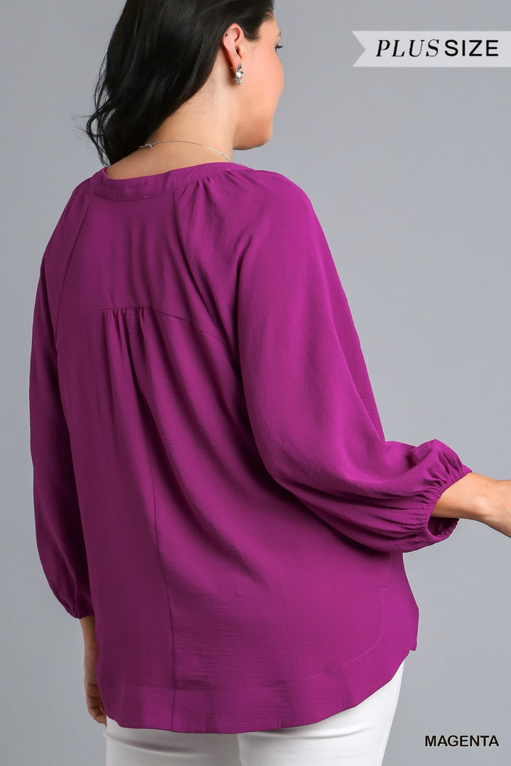 Raglan Sleeve Plus Size Blouse