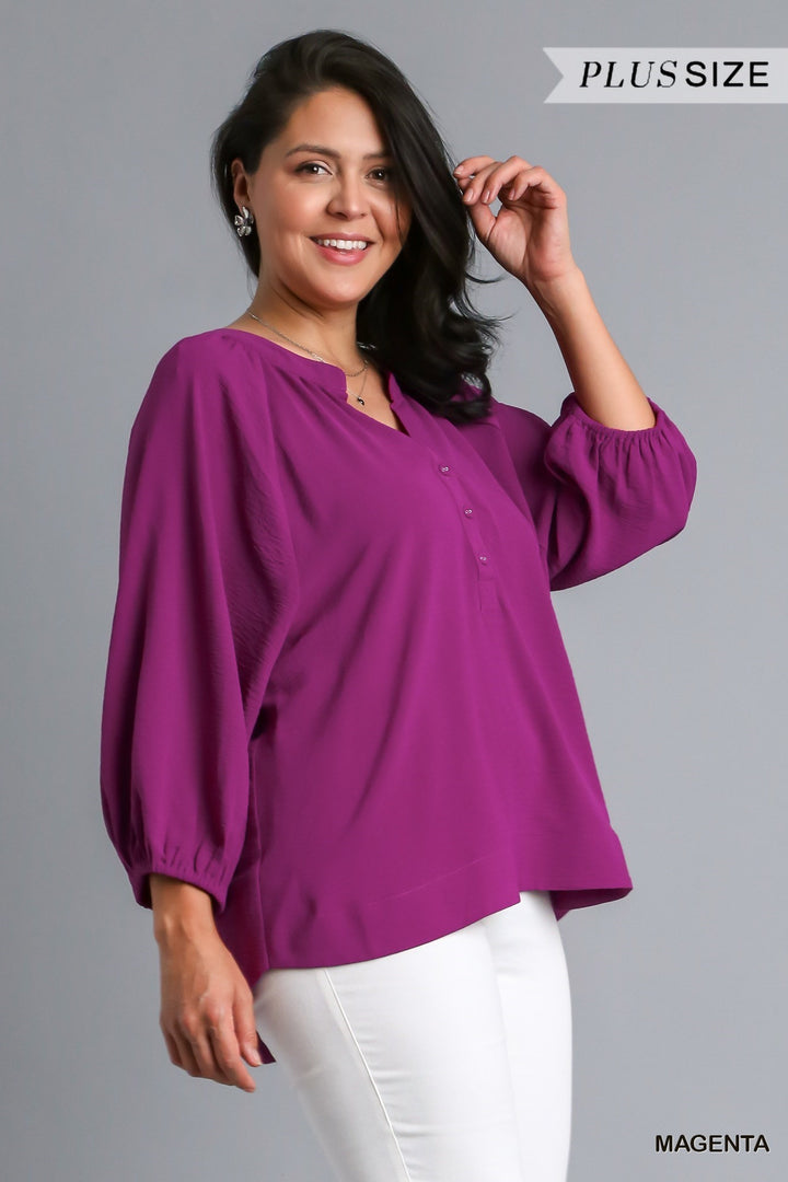 Raglan Sleeve Plus Size Blouse