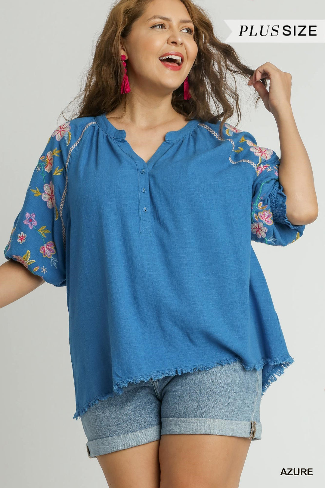 V-Neck Embroidered Sleeve Plus Top